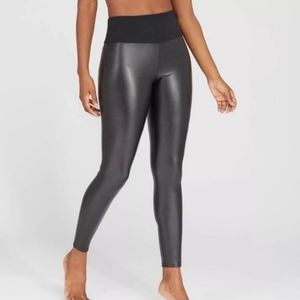 Assets By Spanx Black Faux Leather Pull On Shaping Leggings